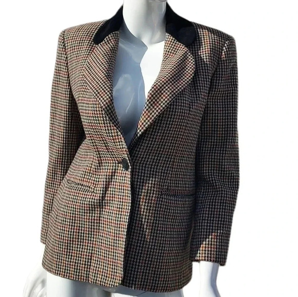 Joan Leslie Size 6 Womens  Brown and Black Squared Blazer with Velvet Collar - Picture 3 of 16
